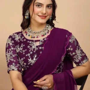 Embroidered Bollywood Georgette Saree (Magenta)