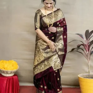 Woven Banarasi Art Silk, Silk Blend Saree  (Maroon)