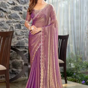 Embellished Bollywood Satin Saree (Purple)