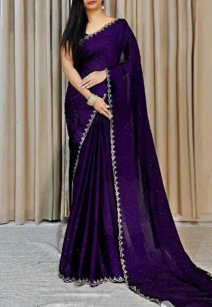 Embellished Bollywood Chiffon Saree (Purple)