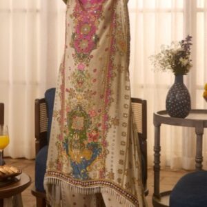 Floral Embroidered V-Neck Mirror Work Straight Kurta With Palazzos & Dupatta